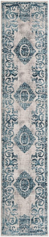 2' x 10' Crockett · Distressed medallion rug, ivory and blue