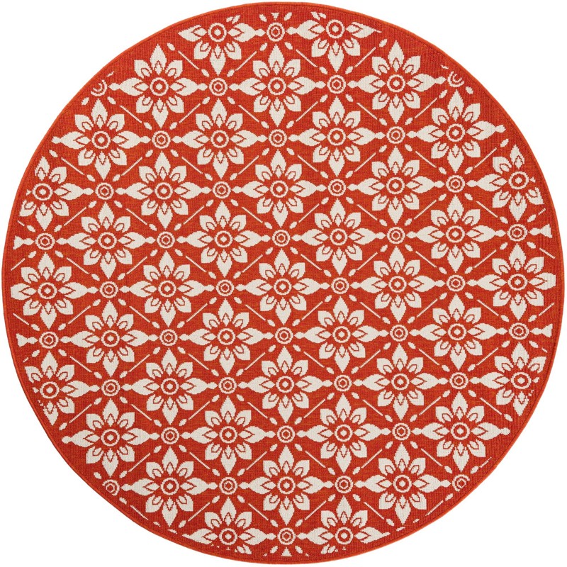 6' x 6' Selwyn · Floral trellis Outdoor Rug, rust and ivory