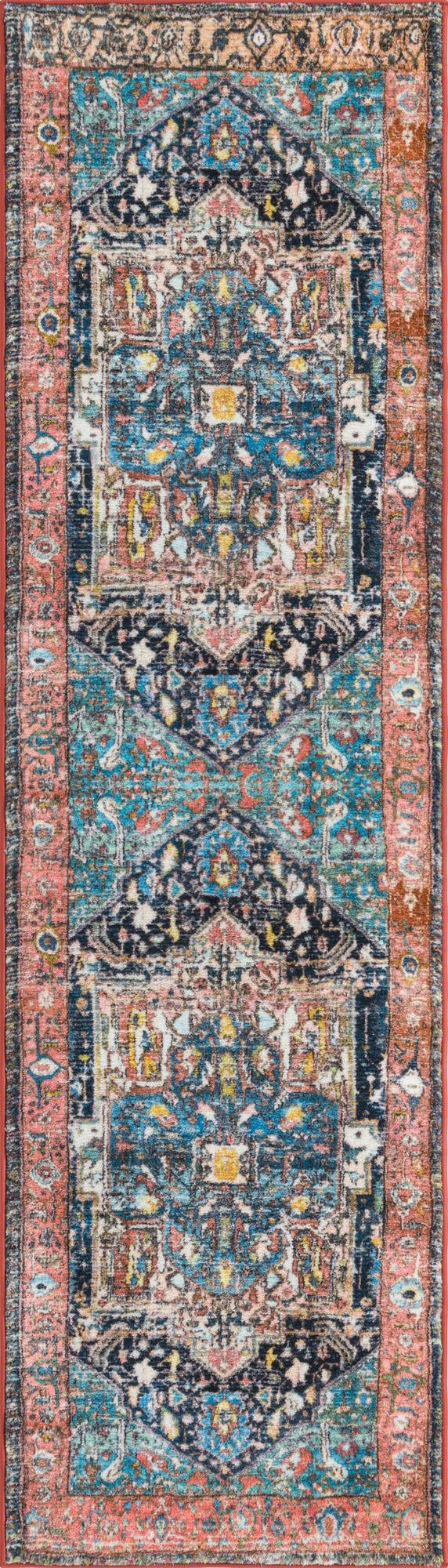 2' 2 x 7' 10 Balmer · Medallion rug, navy and pink