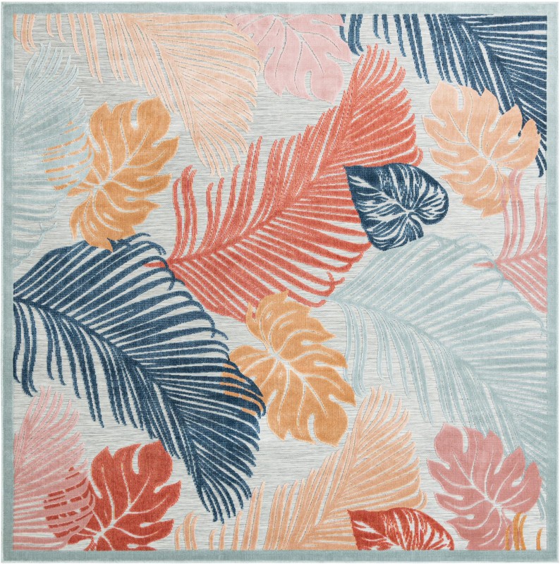 Adirondack · Tropical leaf Outdoor Rug, blue and rust