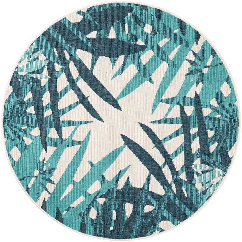 Heron · Floral / botanical Outdoor Rug, teal blue