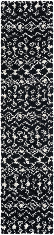 2' 7 x 12' Bayley · Geometric shag rug, black and cream