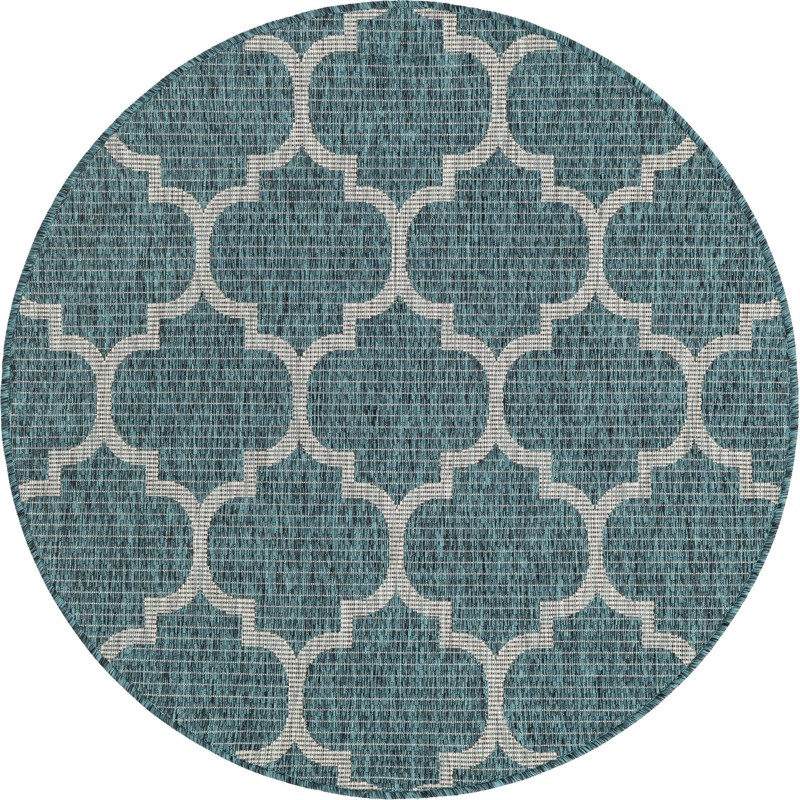4' x 4' Fanshawe · Lattice Outdoor Rug, teal and gray