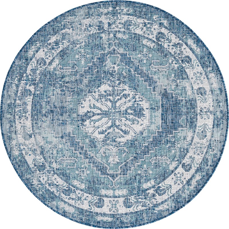 Wylie · Distressed medallion Outdoor Rug, shades of blue
