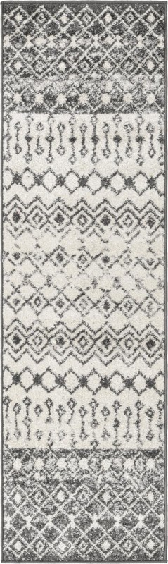 2' x 7' Vernon · Geometric tribal rug, gray and ivory