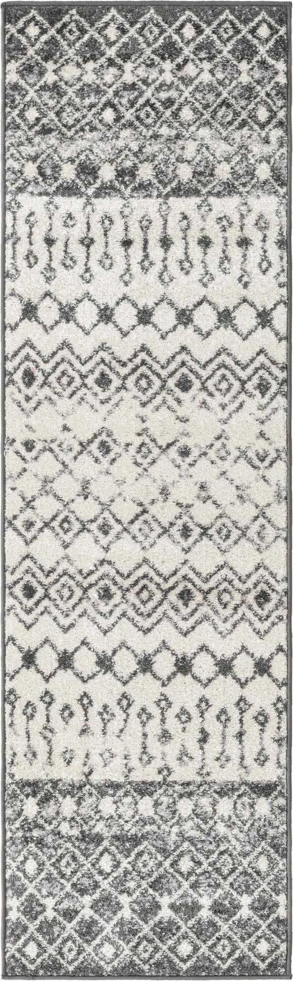 2' x 7' Vernon · Geometric tribal rug, gray and ivory
