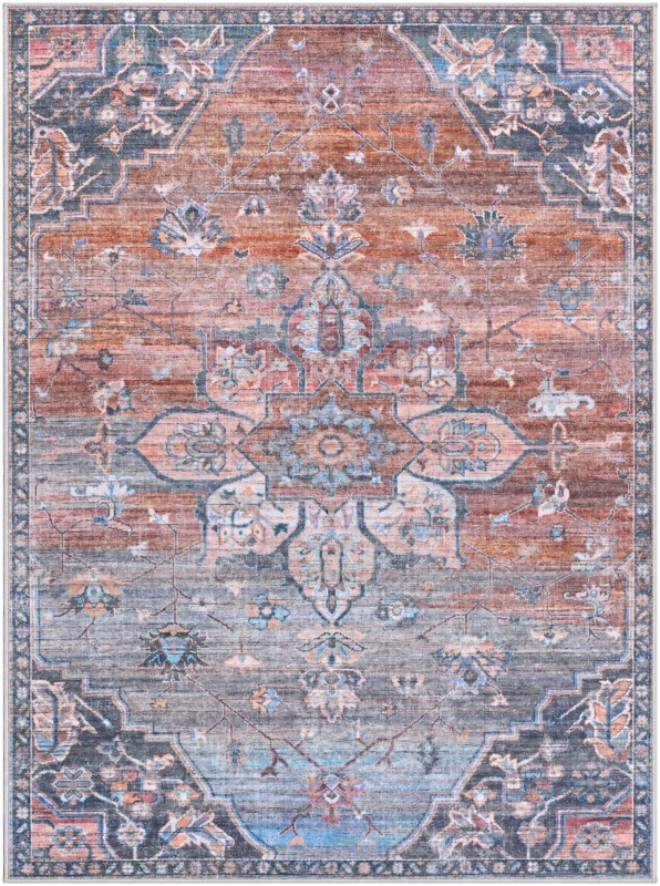 5' 3 x 7' Sibley · Medallion rug, rust and denim blue