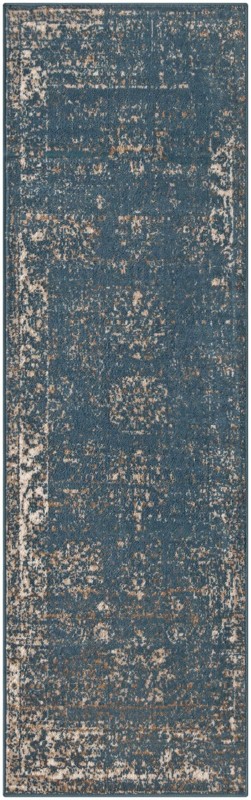 2' x 6' 7 Blakemore · Distressed medallion rug, blue and ivory