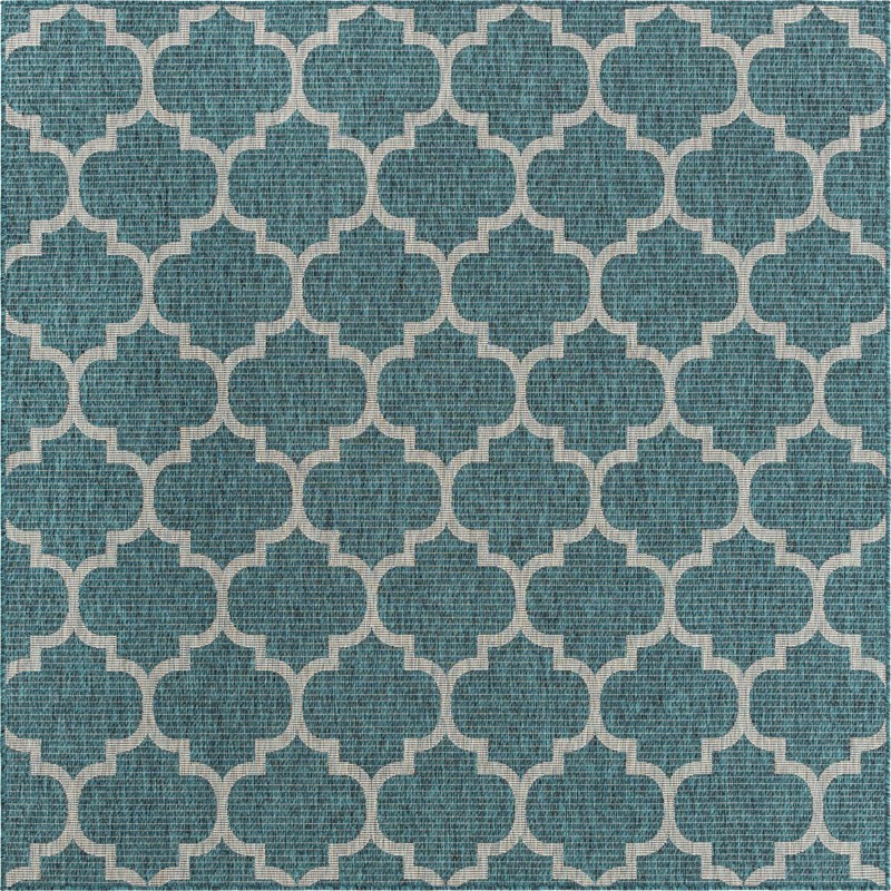 7' 10 x 7' 10 Fanshawe · Lattice Outdoor Rug, teal and gray
