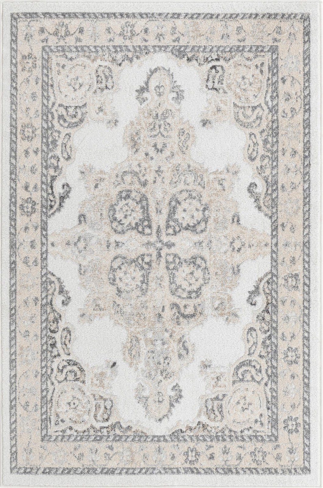 4' x 6' Selby · Medallion rug, ivory and gray