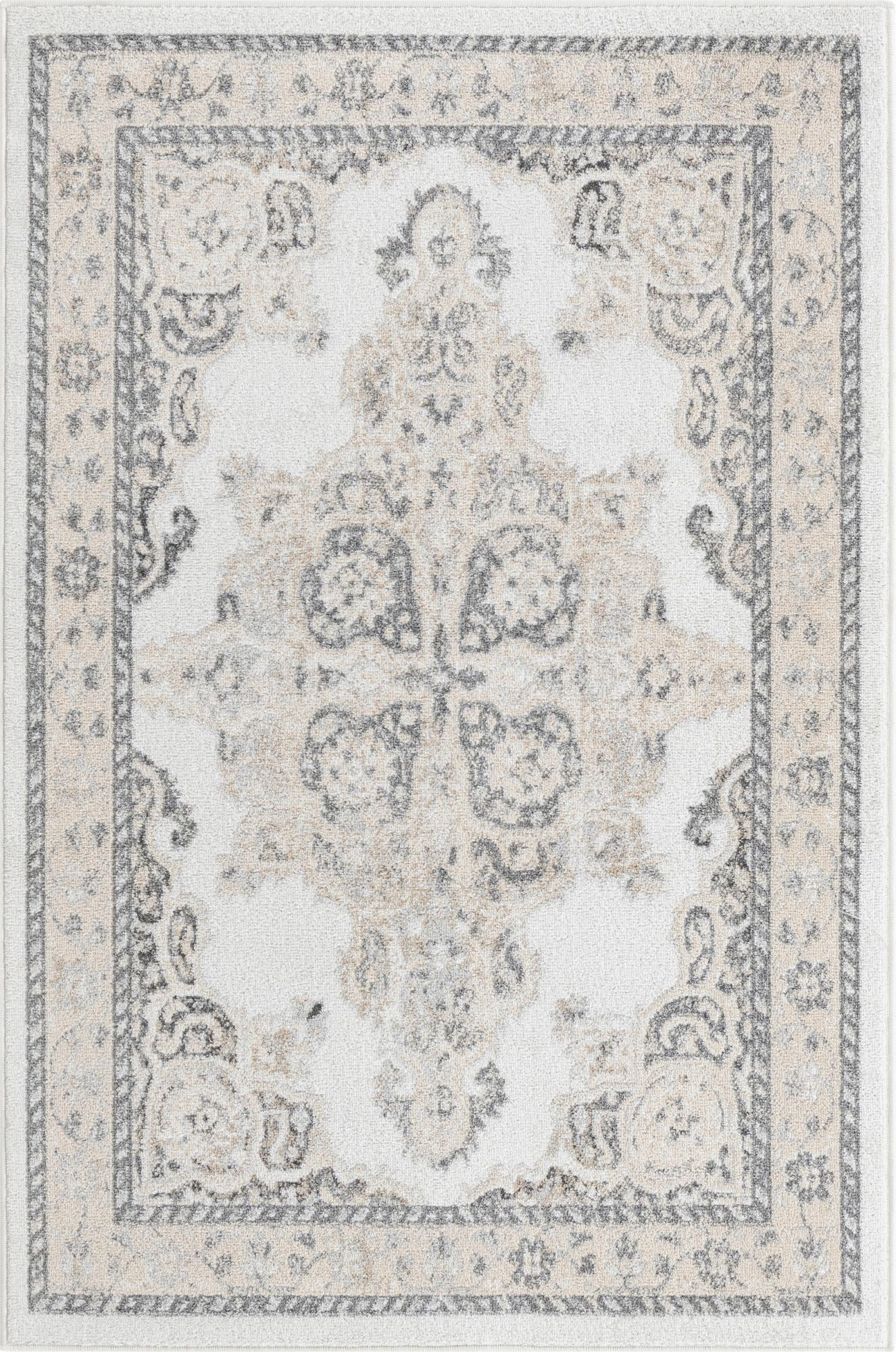 4' x 6' Selby · Medallion rug, ivory and gray