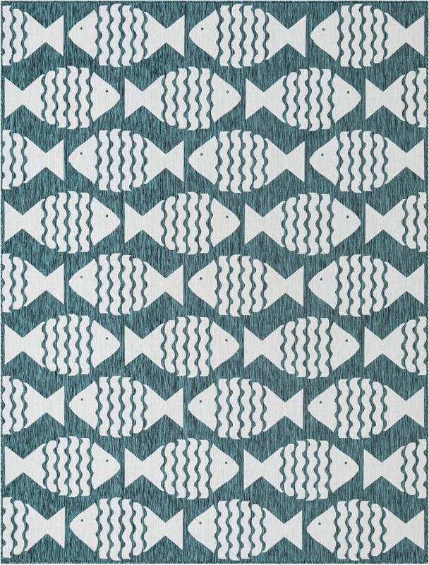 9' x 12' Beresford · Pictoral Outdoor Rug, turquoise