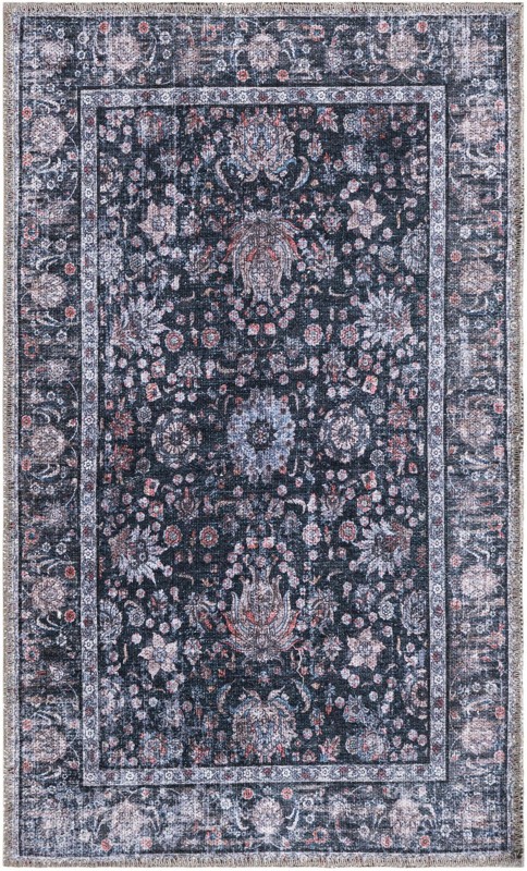2' x 3' Bertie · Distressed floral Washable Rug, ink and ivory