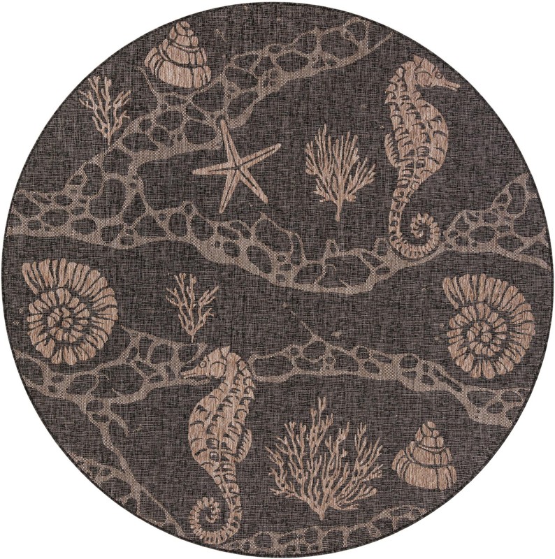 7' 10 x 7' 10 Daly · Coastal Outdoor Rug, black and beige