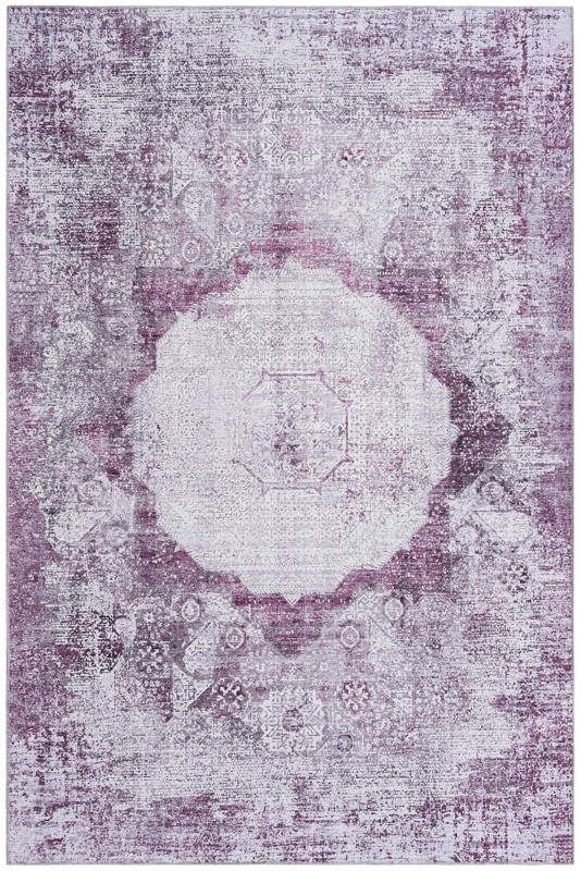 6' x 9' Fallowfield · Distressed medallion Washable Rug, pink and ivory