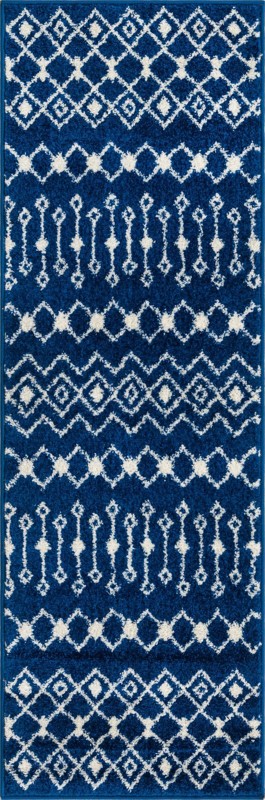 2' x 6' Boswell · Geometric trellis rug, navy and ivory