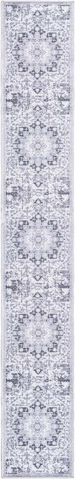 2' x 13' Rideout · Distressed medallion Washable Rug, gray and ivory
