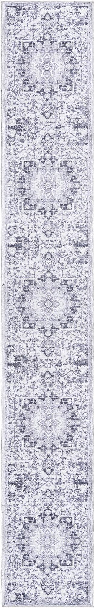 2' x 13' Rideout · Distressed medallion Washable Rug, gray and ivory