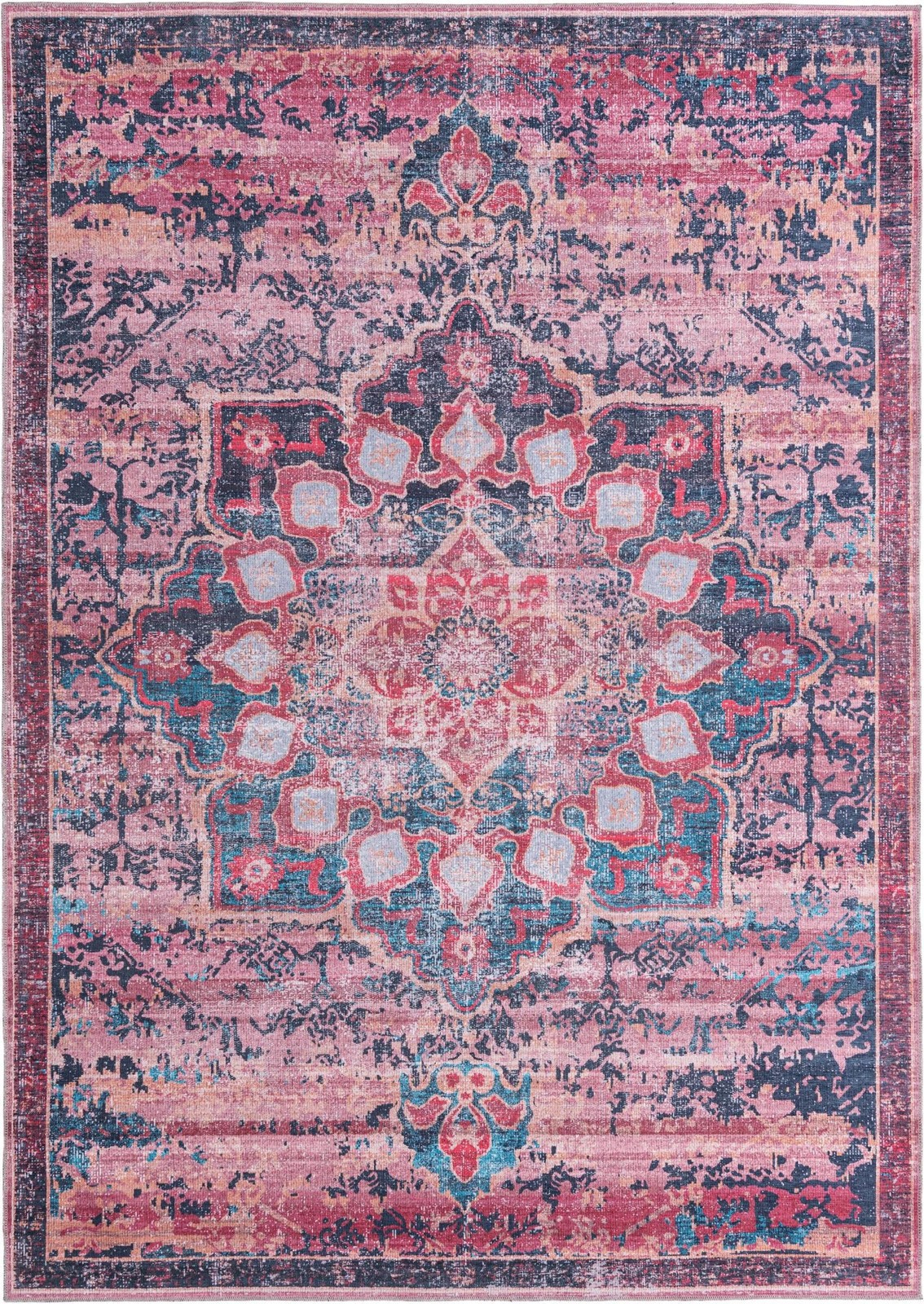 7' 10 x 11' Rideout · Medallion Washable Rug, brick red and blue