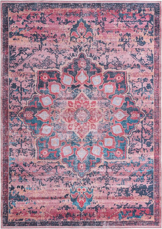 7' 10 x 11' Rideout · Medallion Washable Rug, brick red and blue