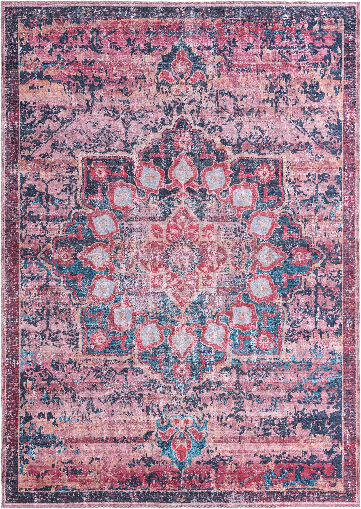 7' 10 x 11' Rideout · Medallion Washable Rug, brick red and blue