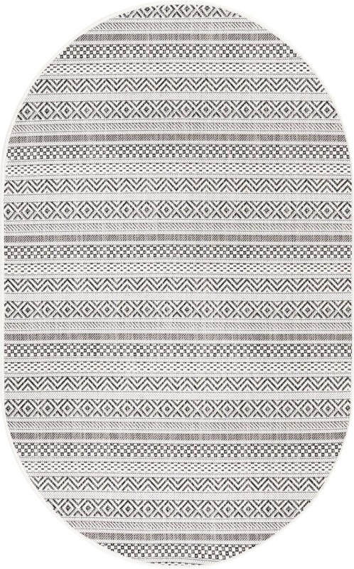 Merlin · Striped geometric Outdoor Rug, beige and black