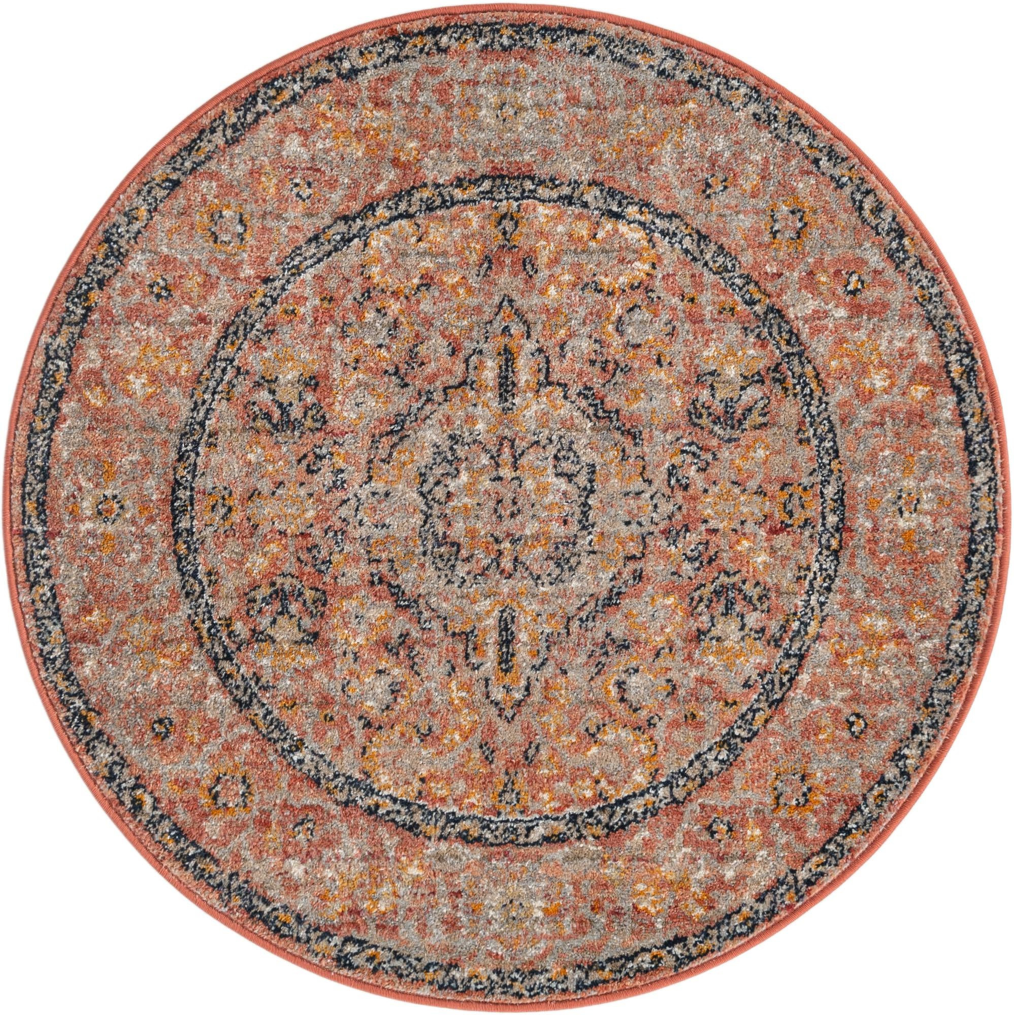 3' 3 x 3' 3 Thane · Medallion rug, brick red and ivory