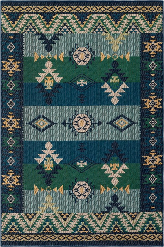 6' x 9' Wilcox · Border Outdoor Rug, blue and green