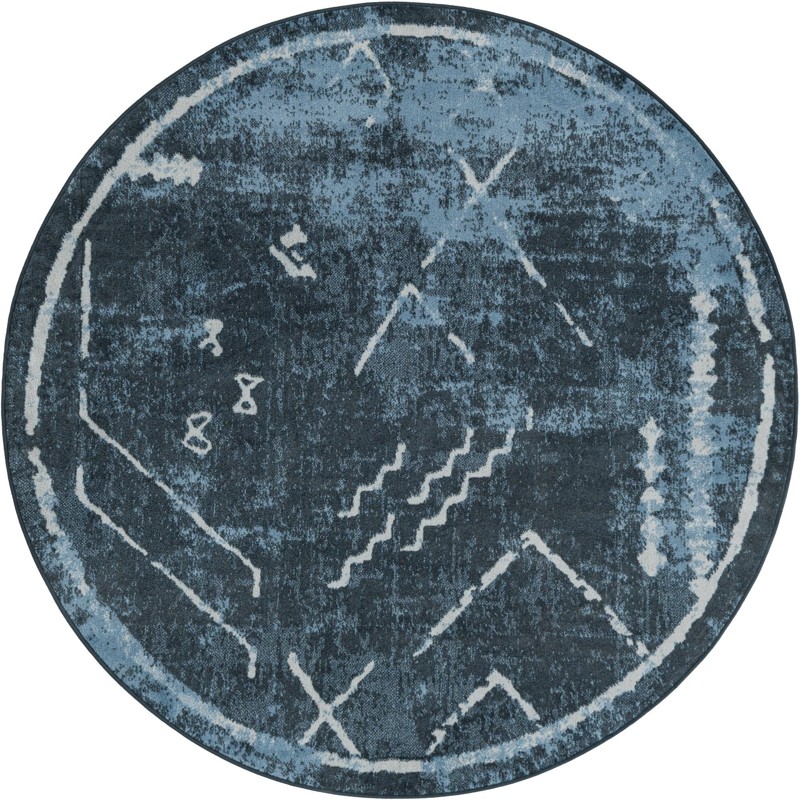 5' 3 x 5' 3 Platt · Tribal geometric Washable Rug, blue and ivory