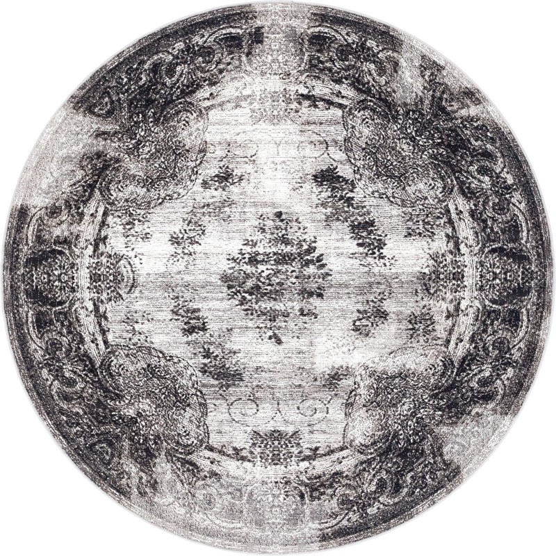7' 10 x 7' 10 Stoner · Distressed medallion rug, gray and ivory