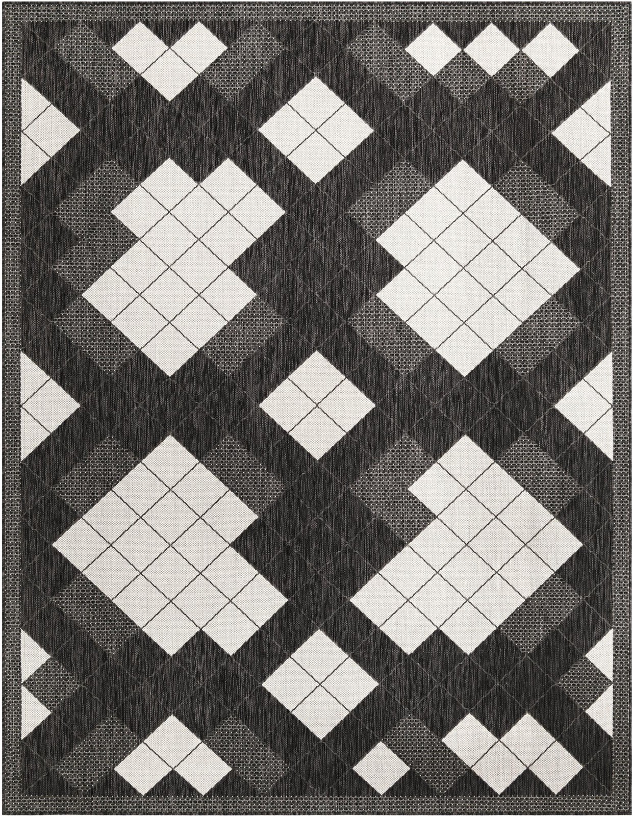 7' 10 x 10' Keaton · Diamond Outdoor Rug, black and white