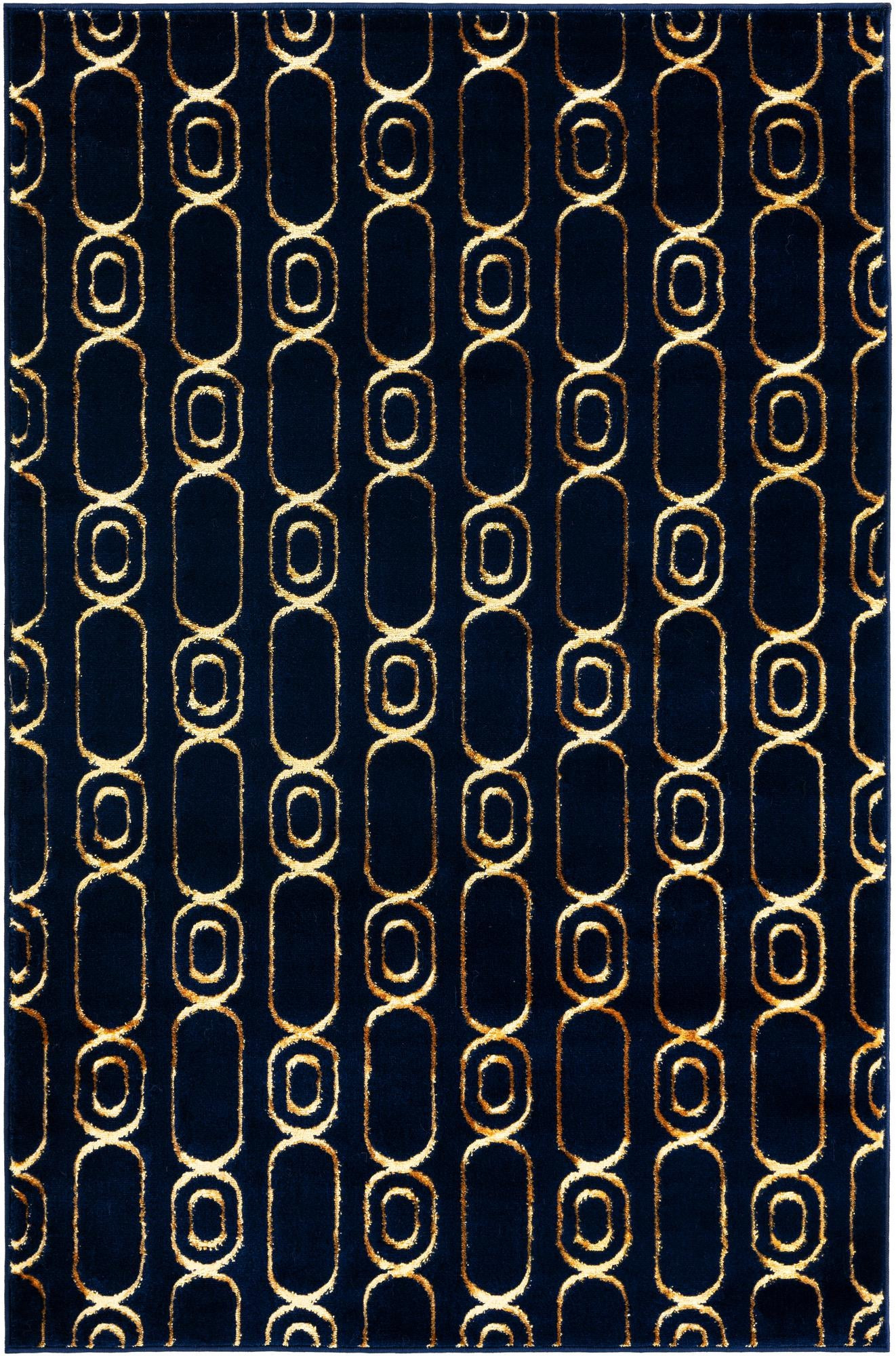 4' x 6' Renwick · Geometric rug, navy blue and gold