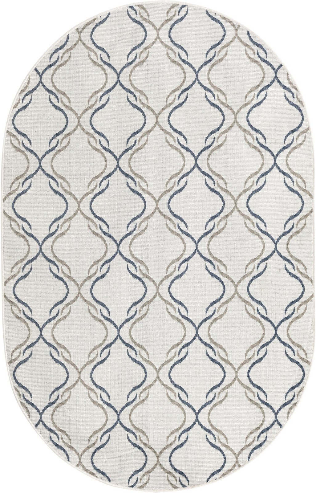 5' 3 x 8' Comstock · Lattice Outdoor Rug, ivory, blue, and gray
