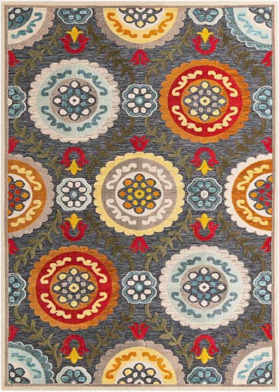 9' x 12' Quincy · Floral medallion Outdoor Rug, charcoal and brights