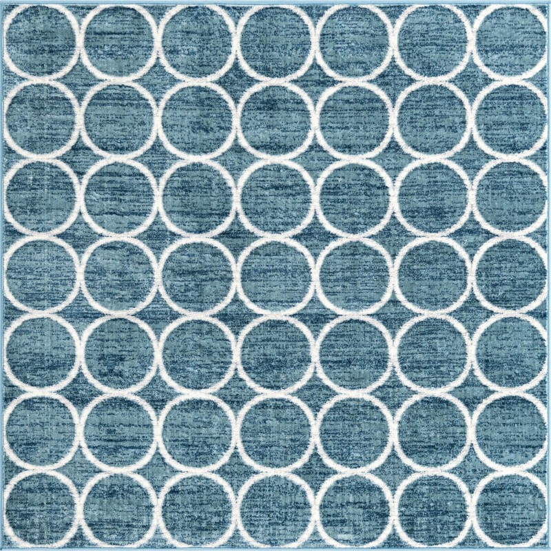 5' 3 x 5' 3 Corvallis · Geometric lattice rug, blue and ivory
