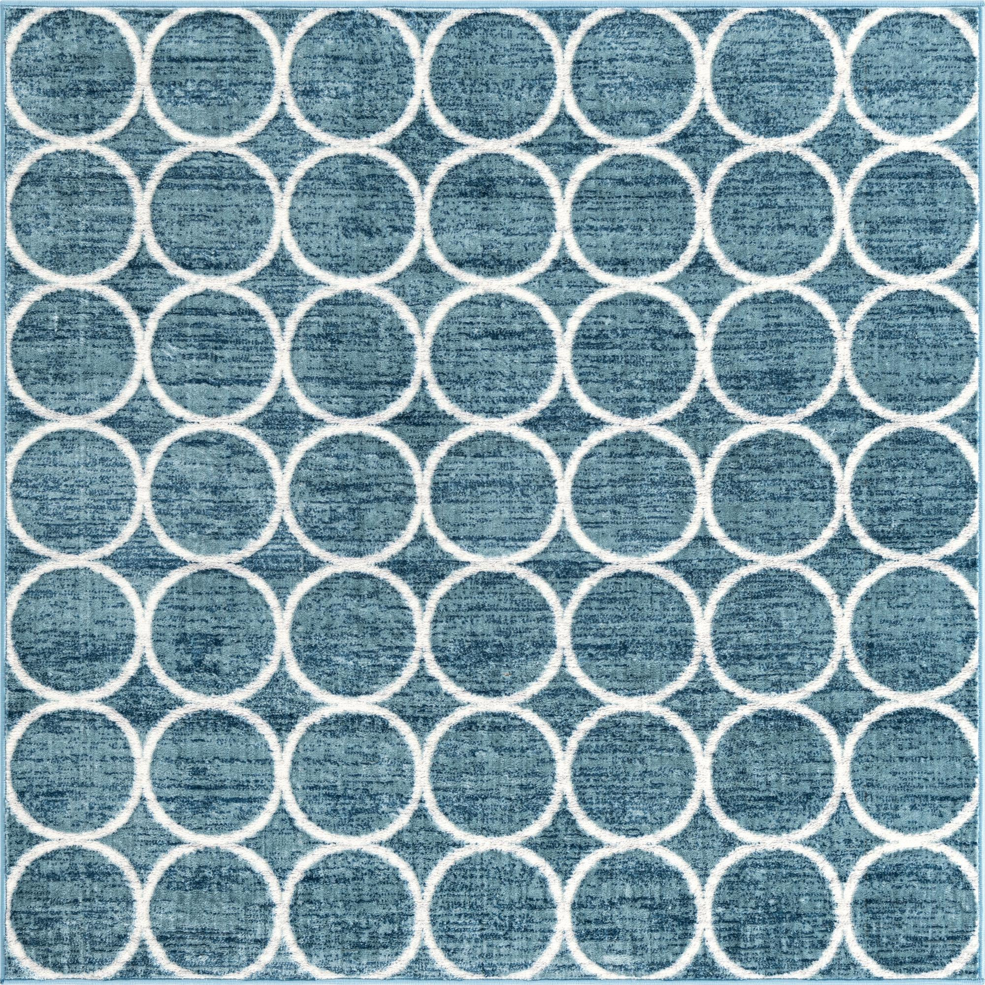 5' 3 x 5' 3 Corvallis · Geometric lattice rug, blue and ivory