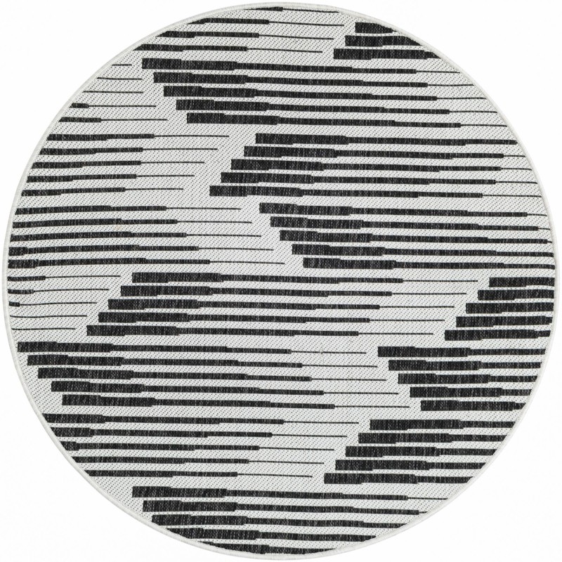 4' 1 x 4' 1 Flax · Abstract Outdoor Rug, black and white