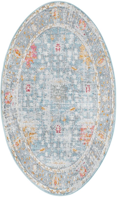 3' 3 x 5' 3 Calm · Distressed floral rug, blue and orange