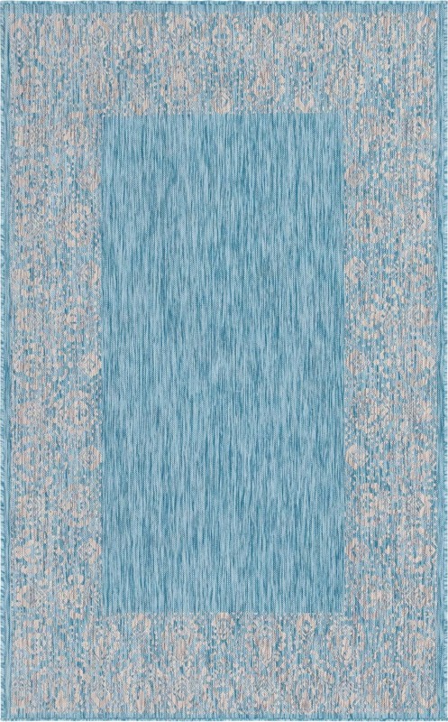 5' 3 x 8' Bloomfield · Border Outdoor Rug, aqua
