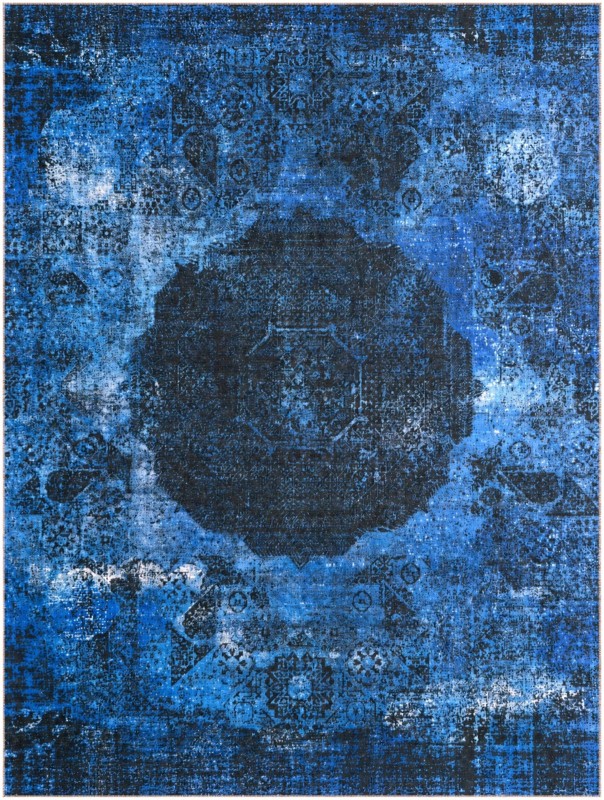 9' x 12' Fallowfield · Distressed medallion rug, blue and black