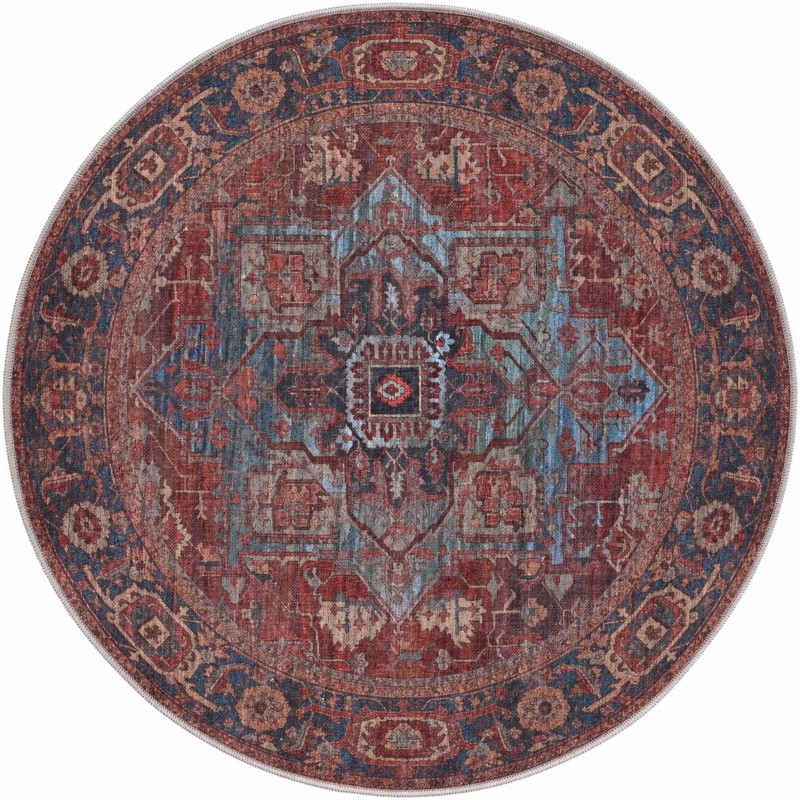 3' 3 x 3' 3 Rathbone · Medallion rug, rust and blue