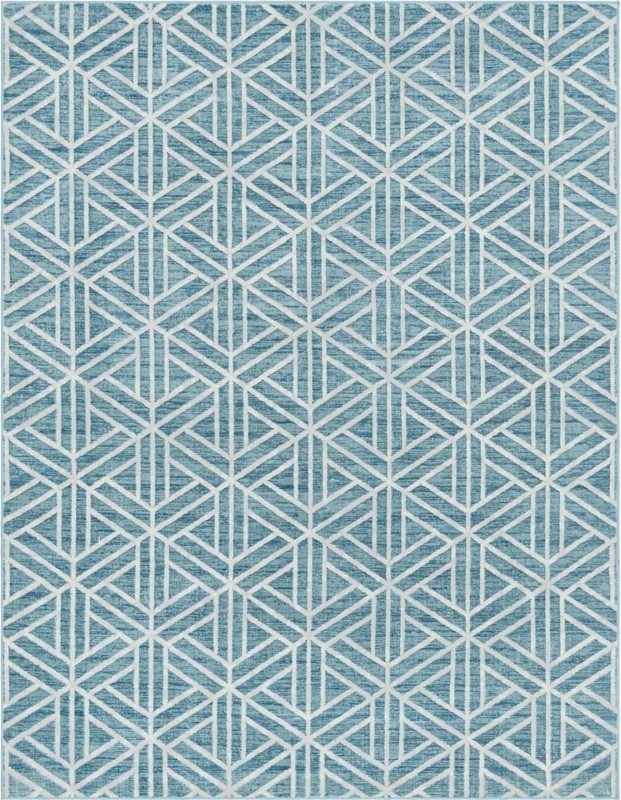 9' x 12' 2 Norwood · Geometric trellis rug, blue and ivory