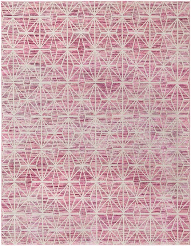 7' 10 x 10' Deerbrush · Geometric diamond rug, pink and ivory
