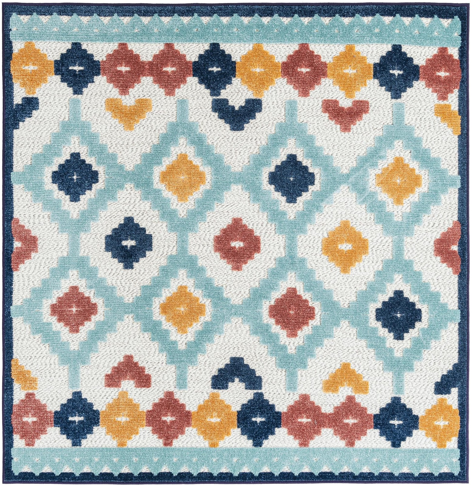 5' 3 x 5' 3 Beale · Border Outdoor Rug, ivory