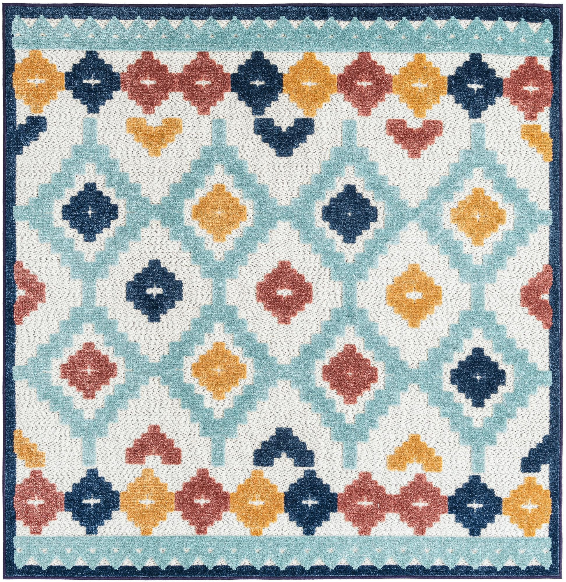 5' 3 x 5' 3 Beale · Border Outdoor Rug, ivory