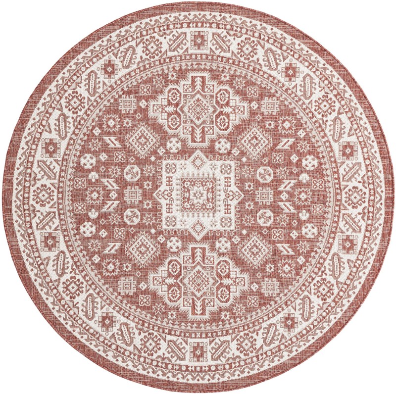 6' x 6' Bellamy · Tribal medallion Outdoor Rug, rust and ivory
