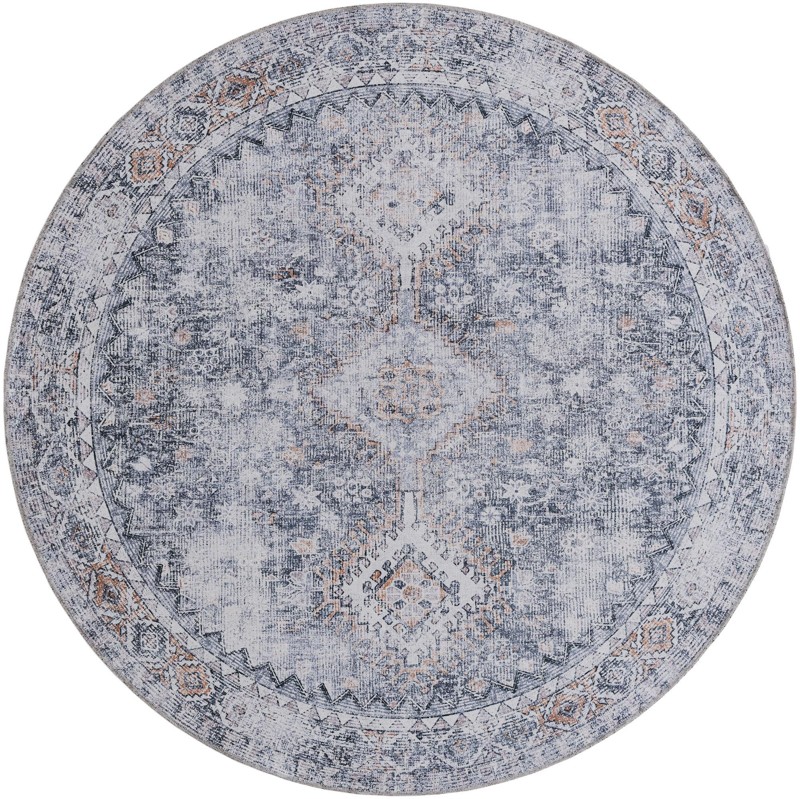 Hodges · Distressed medallion Washable Rug, gray and black