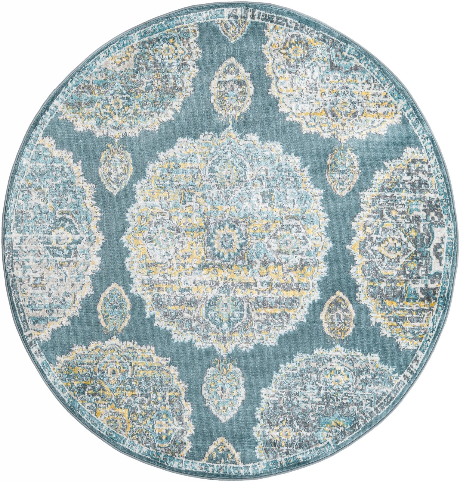 5' 5 x 5' 5 Mather · Medallion rug, teal and cream