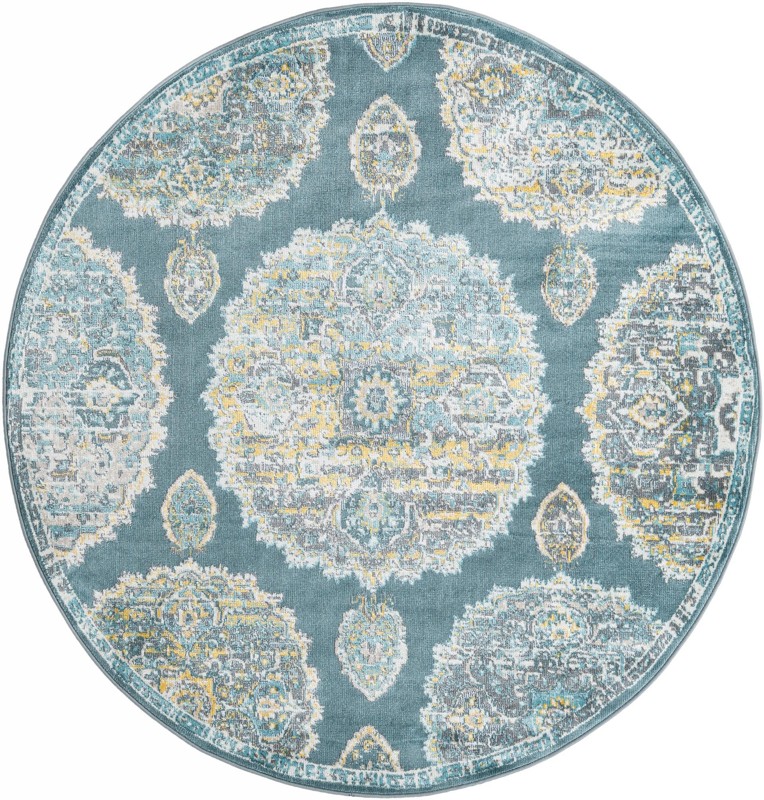 5' 5 x 5' 5 Mather · Medallion rug, teal and cream