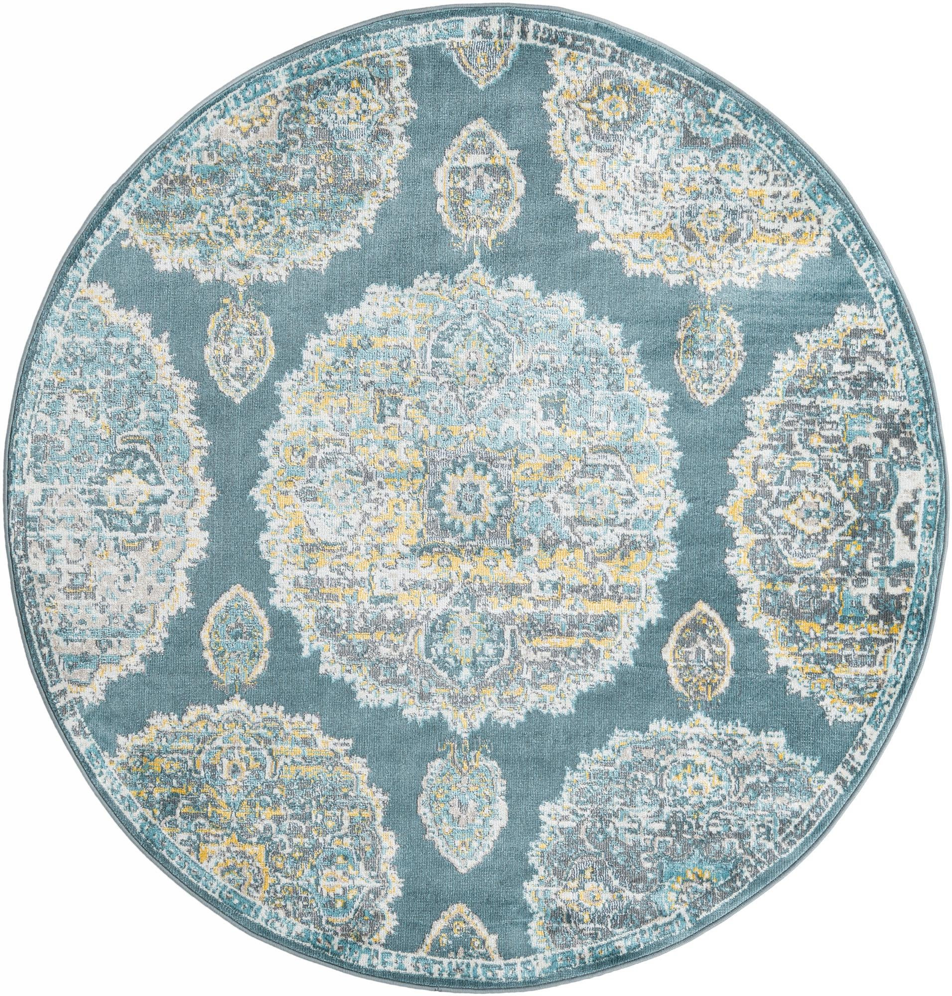 5' 5 x 5' 5 Mather · Medallion rug, teal and cream